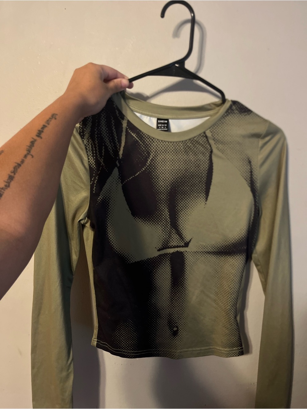 SHEIN Olive & Black Printed Long Sleeve Crop Top